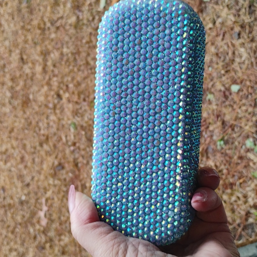 New blue rhinestone eyeglass case